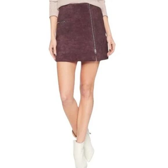 Blank NYC 100% Leather Suede Zipper Mini Skirt - 27 - Picture 1 of 5